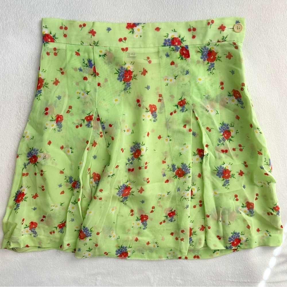 Vintage Oliver Valentino Lime Green Floral Mini Skirt XS Italy semi-sheer RARE
